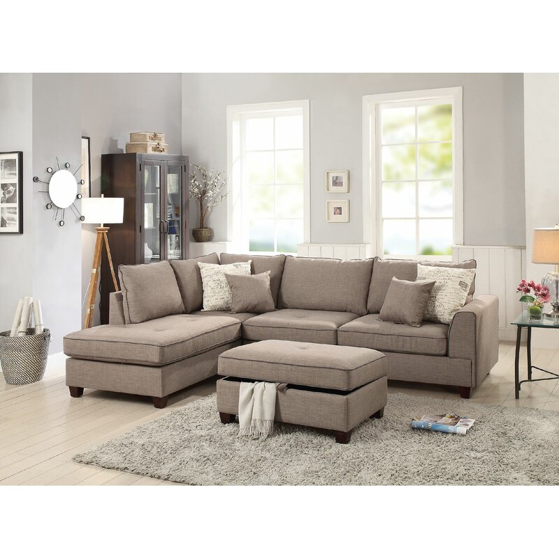 Laurel Foundry Modern Farmhouse Ayita Reversible Sectional With Ottoman   Ayita Reversible Sectional With Ottoman 